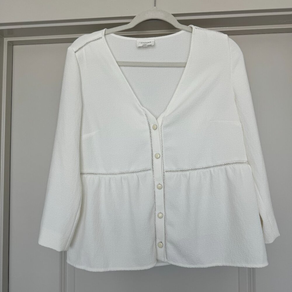 Sezane cream button front v neck blouse sz 40 (US 8)